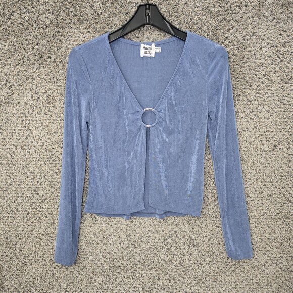 Princess Polly‎ Top Womens 8 Blue Slinky Ember Ring Open Front Blouse Casual - Picture 1 of 7